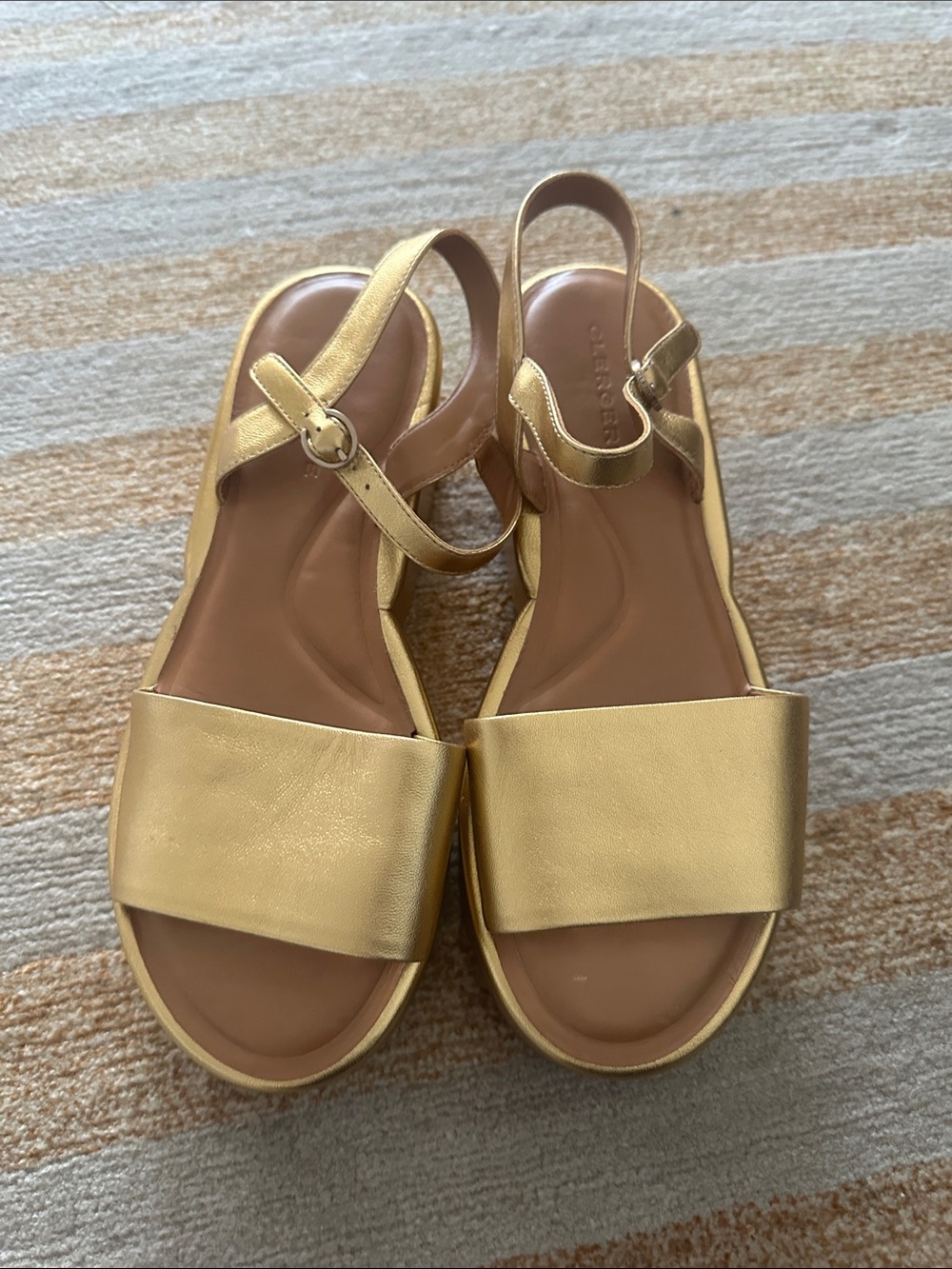 Clergerie Gold Leather Slingback Sandals - Women's Summer Shoes with platform